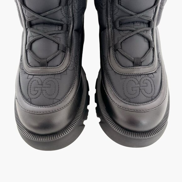 Gucci Romance GG Quilted Snow Boot EU 42 US 12 Black Nylon Leather Puffer Combat - Picture 3 of 16